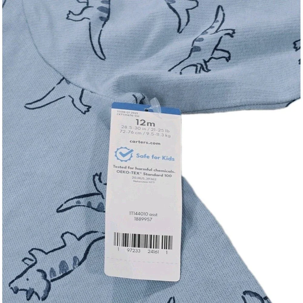 Carter's Baby Boy 2-pack Cotton Snap Jumpsuits Footies Blue Dinosaur Print 12M